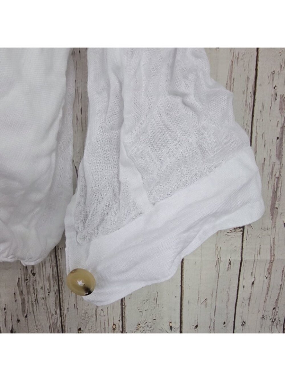 Liz Claiborne Linen Lightweight Hoodie Women XL White Button Roll Tab Coastal - Picture 2 of 4